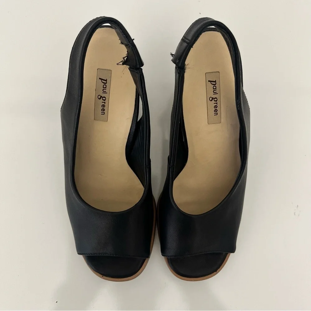PAUL GREEN Savanah Slingback Peep Toe Leather Sandals in Black Women US 5 - Picture 5 of 13